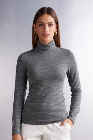 Camisetas Manga Larga Intimissimi Wool Cotton High Collar Mujer Gris | PQEOF3851