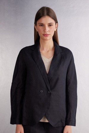 Chaqueta Intimissimi Linen Cloth Double Breasted Mujer Negras | XSRDM3641