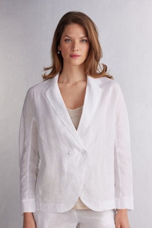 Chaqueta Intimissimi Linen Cloth Double Breasted Mujer Blancas | AOKPC7468