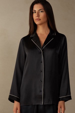 Chaqueta Intimissimi Mannish-Cut In Silk Satin Mujer Negras | RBWNP7149