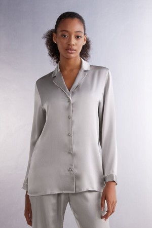 Chaqueta Intimissimi Mannish-Cut In Silk Satin Mujer Gris | ACTXO8205