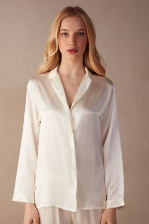 Chaqueta Intimissimi Mannish-Cut In Silk Satin Mujer Blancas | ZQBDN2801