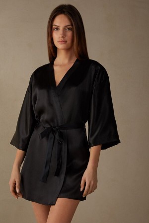 Pijama Intimissimi Silk Kimono Mujer Negras | TLHBJ2801