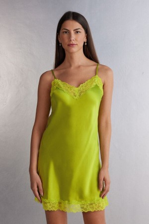 Pijama Intimissimi Silk Slip With Lace Insert Detail Mujer Verde | EJBOI9572