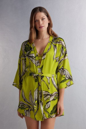 Pijama Intimissimi Sweet Like Sugar Viscose Satin Kimono Mujer Verde | CTZEL3718