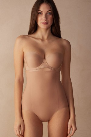 Short Intimissimi High Waist Shaping Hipster In Seamless Microfiber Mujer Naranjas Beige | MRAFL0791