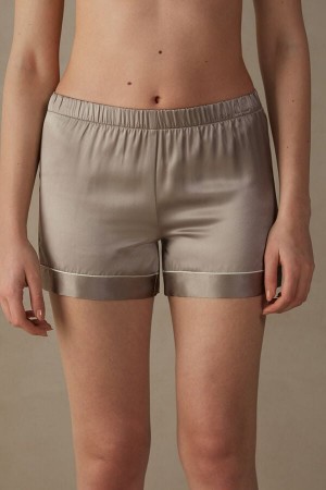 Short Intimissimi Silk With Contrast Trim Mujer Beige | HJFYS1874