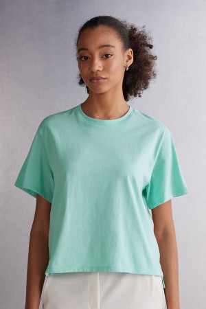 Short Sleeve Intimissimi Boxy Fit Cotton Mujer Verde | MOEVW8219