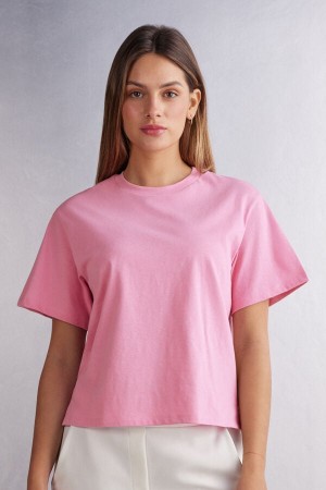 Short Sleeve Intimissimi Boxy Fit Cotton Mujer Rosas | HQXVD4062