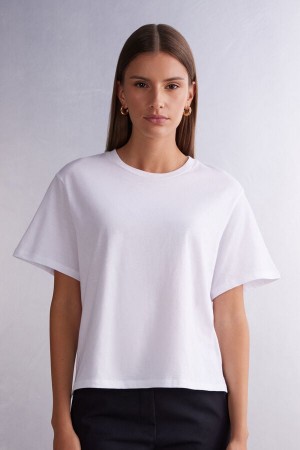 Short Sleeve Intimissimi Boxy Fit Cotton Mujer Blancas | YTBQR8634