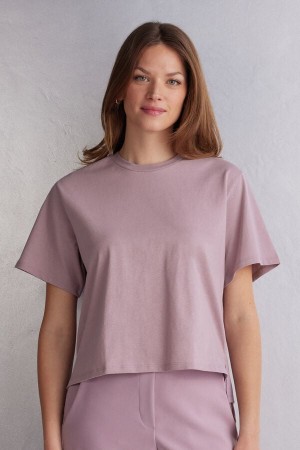 Short Sleeve Intimissimi Boxy Fit Cotton Mujer Rosas | QMGBJ7083