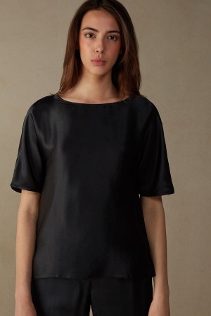 Short Sleeve Intimissimi Silk And Modal Mujer Negras | VLUKZ1367