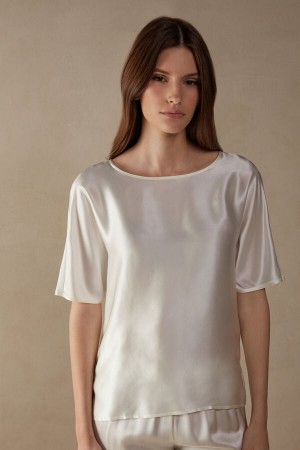 Short Sleeve Intimissimi Silk And Modal Mujer Blancas | SCFIO2837