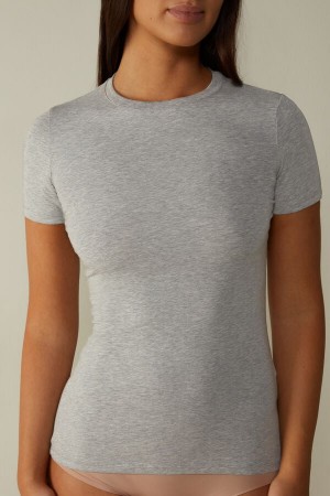 Short Sleeve Intimissimi Stretch Superior Cotton Mujer Gris Claro | SXGJR4917