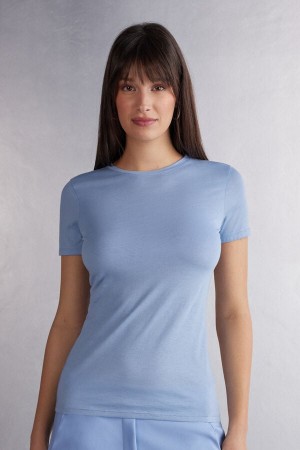 Short Sleeve Intimissimi Ultrafresh Cotton Mujer Azules | RQMAV2163