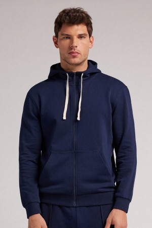 Sudadera con Capucha Intimissimi Cotton Zip Hombre Azules | MJBUQ8672