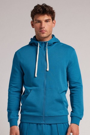 Sudadera con Capucha Intimissimi Cotton Zip Hombre Turquesa | KXETY9241