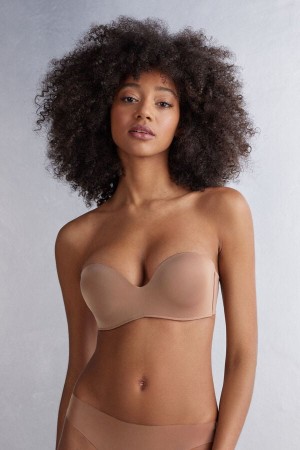 Sujetador Intimissimi Gioia Bandeau Ultralight Microfiber Mujer Beige Oscuro | WNQXK0891