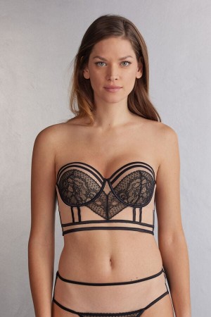 Sujetador Intimissimi Luxury Moments Giada Bandeau Bustier Mujer Negras Beige | FJHND9513