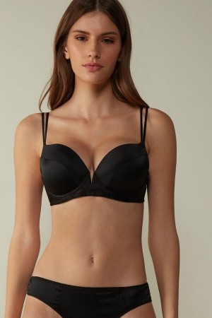 Sujetador Intimissimi Mia Silk Super Push-Up Mujer Negras | RFPIY1697