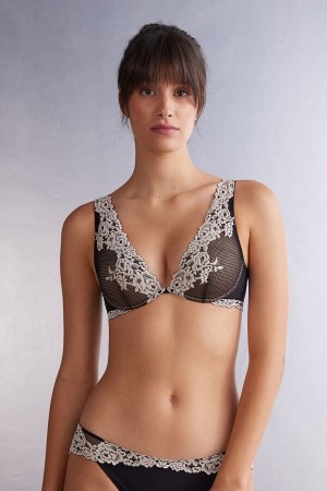 Sujetador Intimissimi Pretty Flowers Elena Balconette Mujer Negras Blancas | IRQKH8340