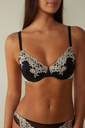 Sujetador Intimissimi Pretty Flowers Francesca Balconette Mujer Negras Blancas | MJUHS2390