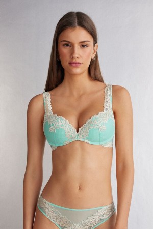 Sujetador Intimissimi Pretty Flowers Gioia Super Push-Up Mujer Verde Blancas | UEBMS1206