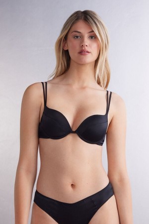 Sujetador Intimissimi Simona Super Push-Up Silk Mujer Negras | GCJTS7234