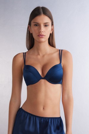 Sujetador Intimissimi Simona Super Push-Up Silk Mujer Azules | EIMYL5972