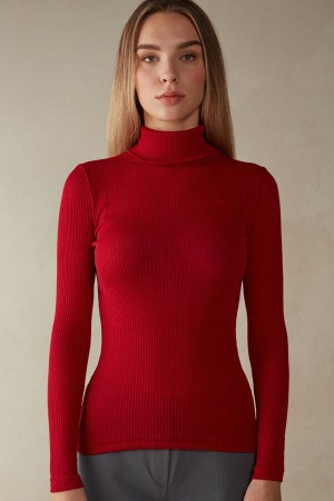 Suéter Intimissimi High-Neck Tubular In Wool And Silk Mujer Rojas | XNFHG9137