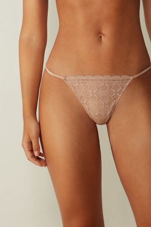 Tanga Intimissimi Lace String Mujer Naranjas Beige | NTVIZ3895