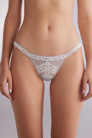 Tanga Intimissimi Pretty Flowers String Mujer Gris | ZTQKB5963