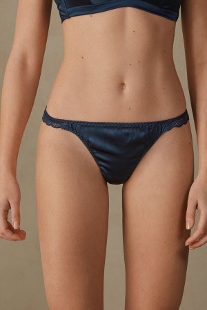 Tanga Intimissimi Silk And Lace G-String Mujer Azules | WXVJF2874