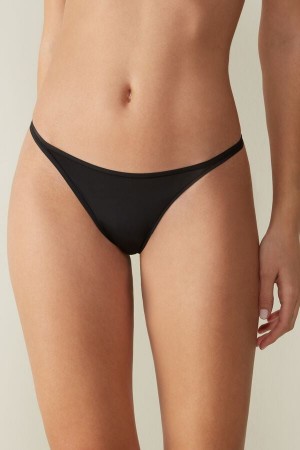 Tanga Intimissimi Ultralight Microfiber Straps Mujer Negras | APCBH6308