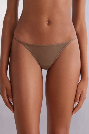 Tanga Intimissimi Ultralight Microfiber Straps Mujer Beige Oscuro | JVZSP5209