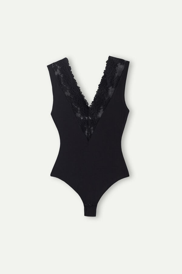 Body Intimissimi Pretty Flowers V-Neck Mujer Negras | NMBDZ1496