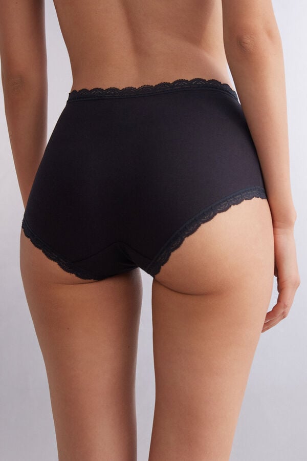 Bragas Intimissimi High Rise Cotton And Lace Hipsters Mujer Negras | DSTZB2945