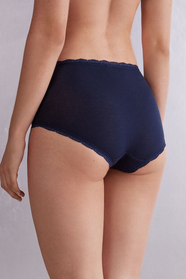 Bragas Intimissimi High Rise Cotton And Lace Hipsters Mujer Azules | TUPKG2591