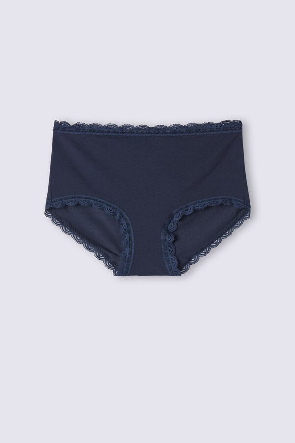 Bragas Intimissimi High Rise Cotton And Lace Hipsters Mujer Azules | TUPKG2591