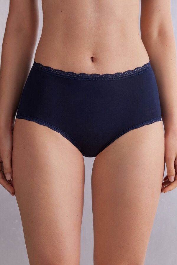 Bragas Intimissimi High Rise Cotton And Lace Hipsters Mujer Azules | TUPKG2591