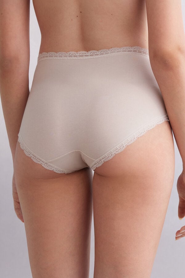 Bragas Intimissimi High Rise Cotton And Lace Hipsters Mujer Creme Rosas | CBFVH5842