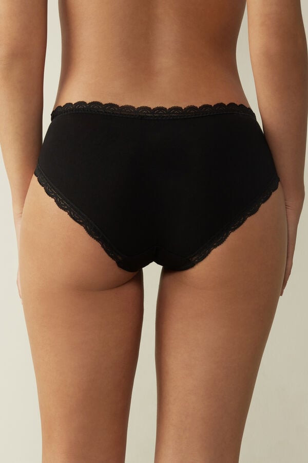 Bragas Intimissimi Lace And Cotton High Rise Mujer Negras | TRSYX9573