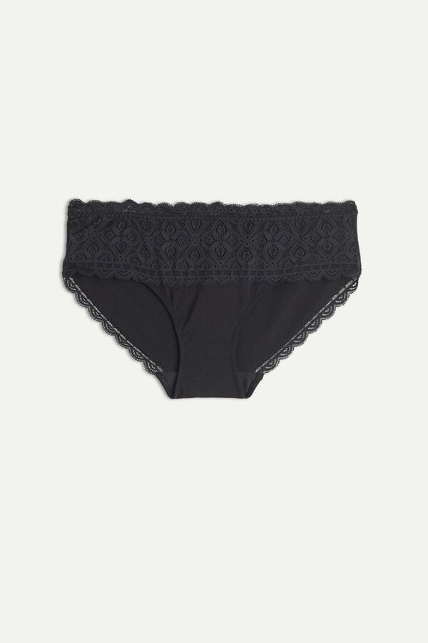 Bragas Intimissimi Lace And Cotton High Rise Mujer Negras | TRSYX9573