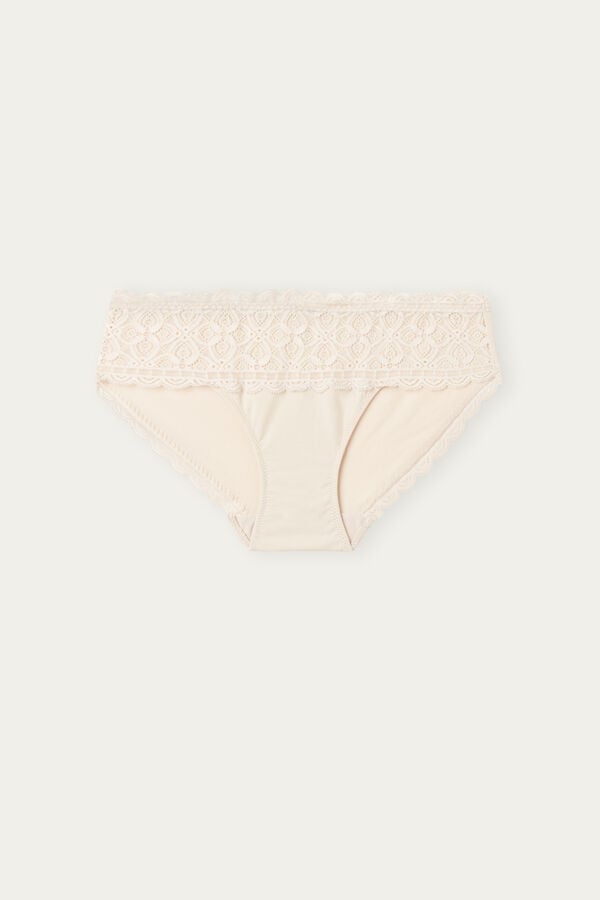 Bragas Intimissimi Lace And Cotton High Rise Mujer Creme Rosas | KHWEV9176