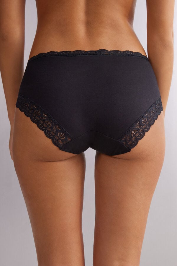 Bragas Intimissimi Semi-High Rise Cotton And Lace Mujer Negras | NBSZR2603