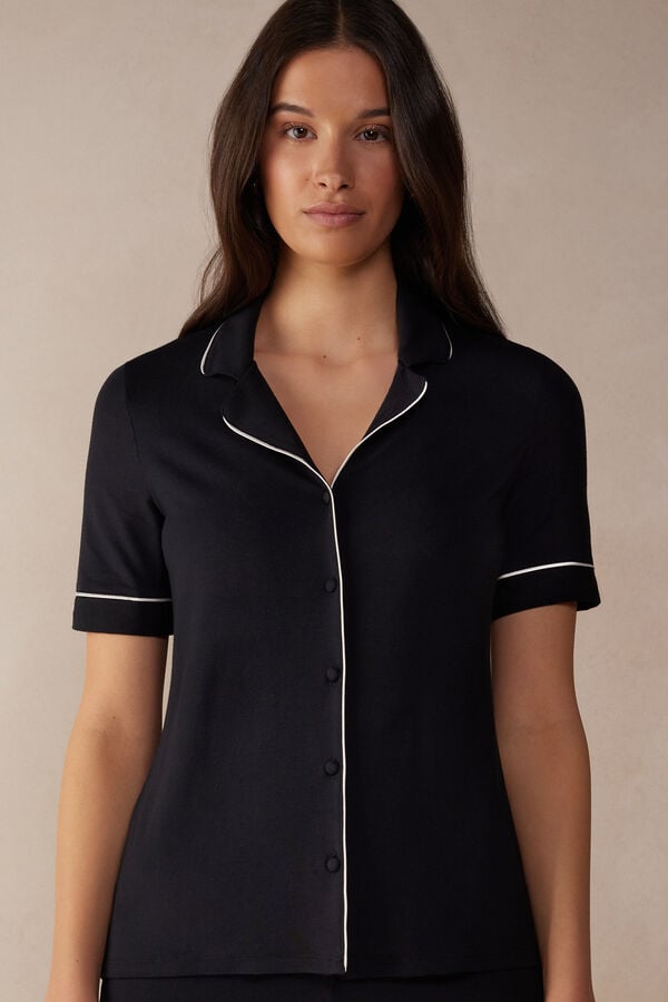 Camisa Intimissimi Button Up In Modal Mujer Negras | NERCH9870