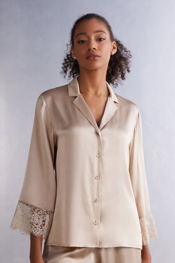 Camisa Intimissimi Living In Luxe Menswear Cut Silk Mujer Beige | TEVWI0879