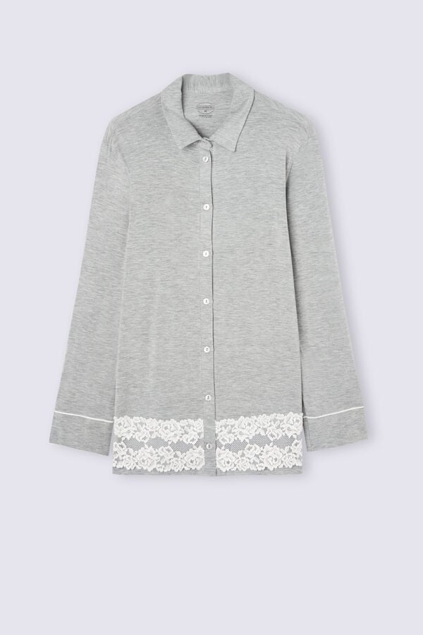 Camisa Intimissimi Pretty Flowers Button Up In Modal Mujer Gris Blancas | UZJES2719