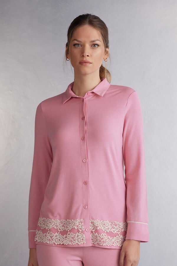 Camisa Intimissimi Pretty Flowers Button Up In Modal Mujer Rosas Blancas | DYCRE3492