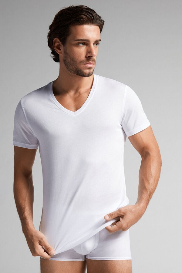 Camiseta Intimissimi Extrafine Superior Cotton V-Neck Hombre Blancas | TZUQX7689